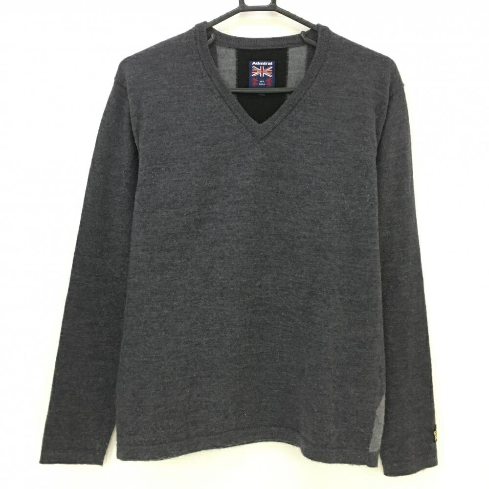 ★特価80%OFF★アドミラル セーターグレー×黒 背面国旗 Vネック メンズ L ゴルフウェア Admiral