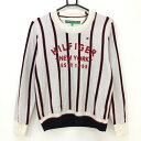 【美品】トミーヒルフィガー セーター 白×ネイビー ストライプ柄 総柄 ウール混 レディース M ゴルフウェア Tommy Hilfiger Golf