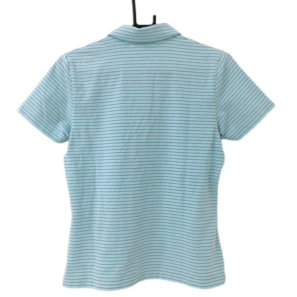 ナイキ 半袖ポロシャツ ライトブルー×ブラウン ボーダー柄 総柄 レディース L ゴルフウェア NIKE