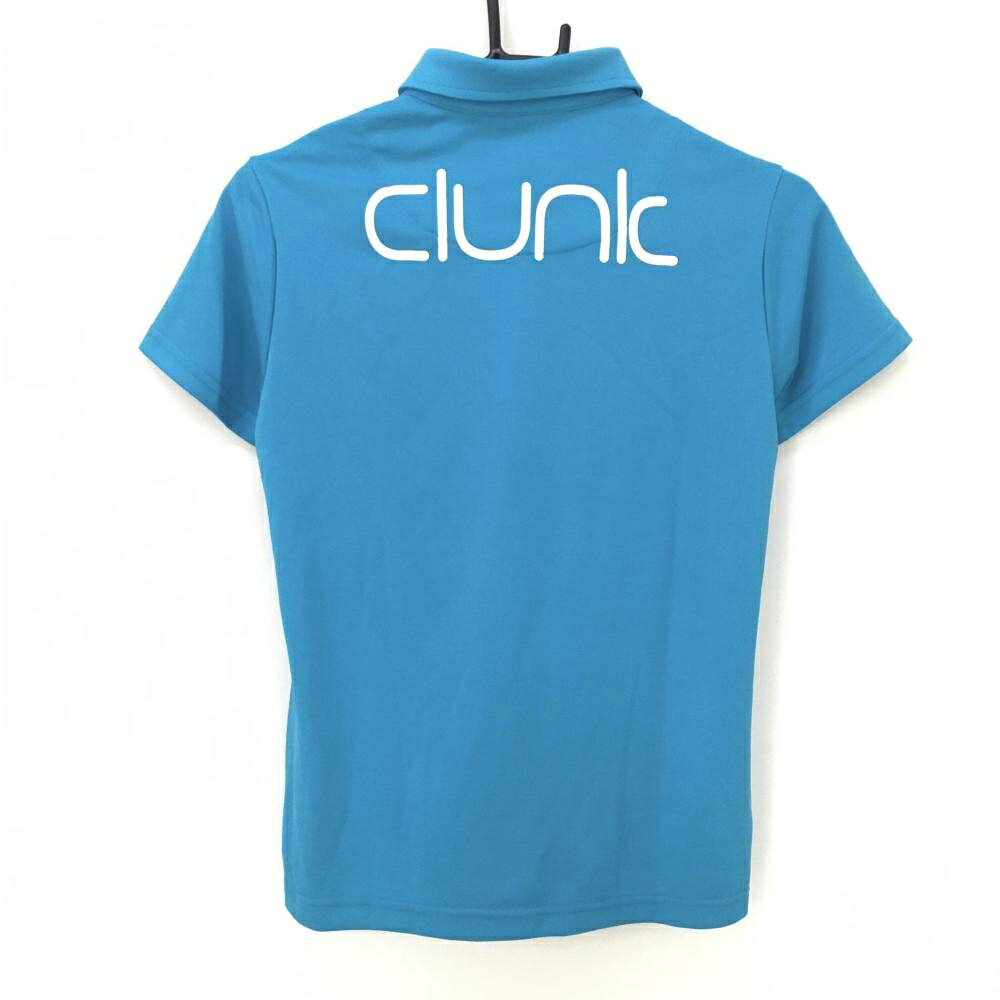 【超美品】クランク 半袖ポロシャツ ライトブルー ロゴ刺しゅう バックプリント レディース M ゴルフウェア CLUNK