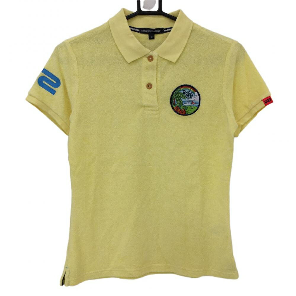 【超美品】ロサーセン 半袖ポロシャツ イエロー パイル地 ワッペン レディース M ゴルフウェア Rosasen