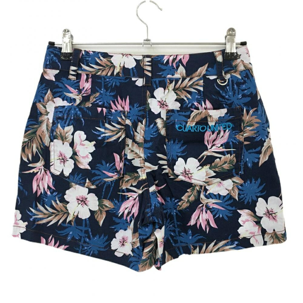 【美品】クアルトユナイテッド ショートパンツ ネイビー×ピンク ボタニカル柄 総柄 レディース M ゴルフウェア CUARTO UNITED