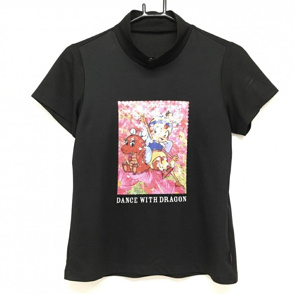 Dance with Dragon - 【美品】ダンスウィズドラゴン 半袖ハイネックシャツ 黒×ピンク レディース 2(M) ゴルフウェア 2022年モデル Dance With Dragon