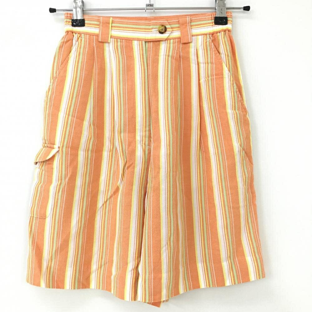 【美品】マンシングウェア キュロットスカート オレンジ×白 ストライプ レディース S ゴルフウェア Munsingwear