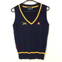 ★特価★ルコック ニットベスト ネイビー×オレンジ系 アクリル混 Vネック レディース M ゴルフウェア le coq sportif