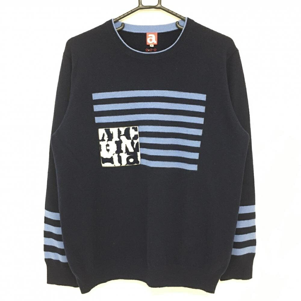 ★特価15%OFF★アルチビオ セーター ネイビー×ライトブルー 一部ボーダー ウール・カシミヤ混 メンズ 48 ゴルフウェア archivio