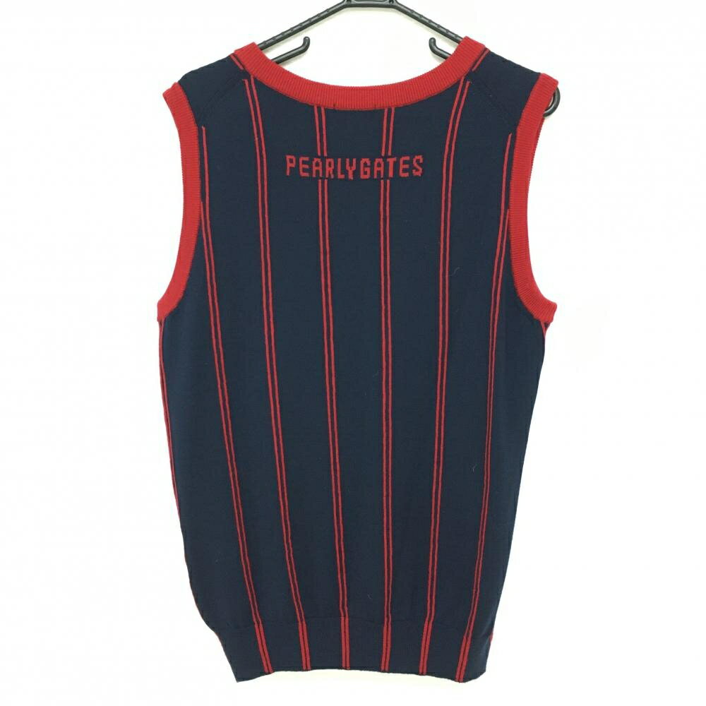 【超美品】パーリーゲイツ ニットベスト ネイビー×レッド ストライプ ウール100％ メンズ 5(L) ゴルフウェア PEARLY GATES