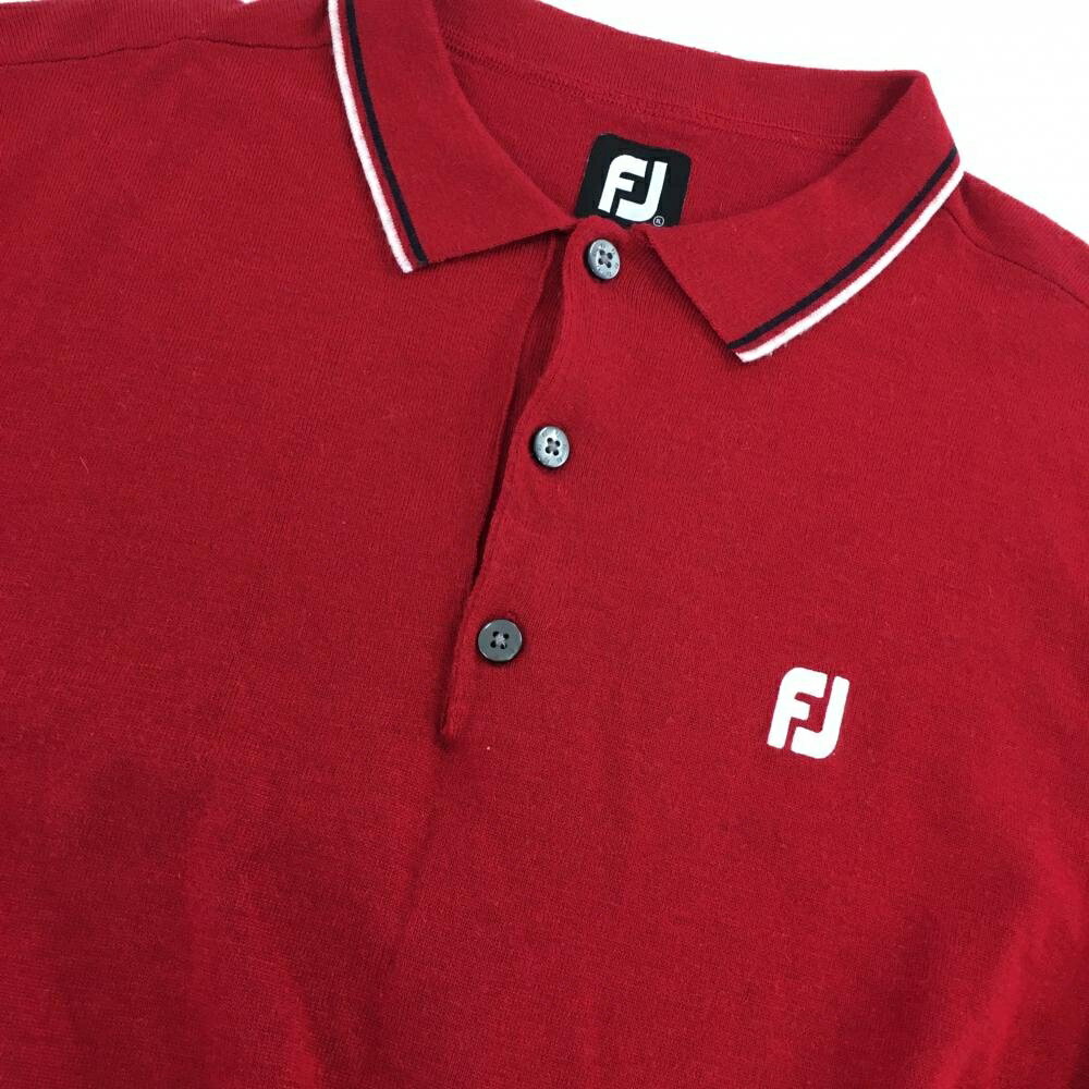 フットジョイ 襟付きニットセーター レッド ロゴ刺しゅう 襟ライン ウール混 メンズ XL ゴルフウェア FootJoy