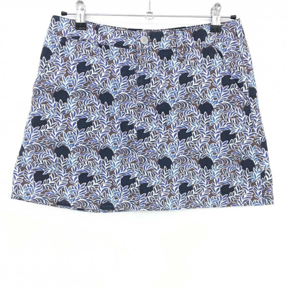 【美品】ジャックバニー×LIBERTY スカート ブラウン×ブルー リーフ柄 ドット レディース 2(L) ゴルフウ..