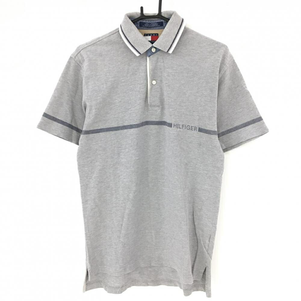 ★特価25%OFF★トミーヒルフィガー 半袖ポロシャツ グレー×ネイビー ロゴプリント メンズ S ゴルフウェア Tommy Hilfiger Golf