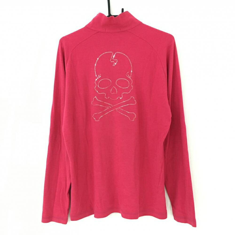 【美品】ダンスウィズドラゴン 長袖ハイネックシャツ ピンクレッド 起毛 ハーフジップ スカル メンズ 3(L) ゴルフウェア Dance With Dragon
