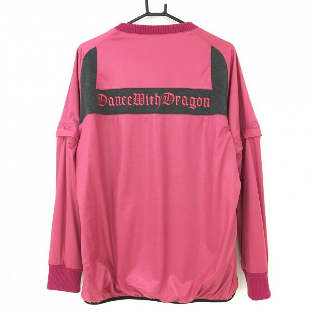 【超美品】ダンスウィズドラゴン 2WAYスニード ピンク×グレー 裏起毛 袖着脱可 Vネック メンズ 3(L) ゴルフウェア Dance With Dragon