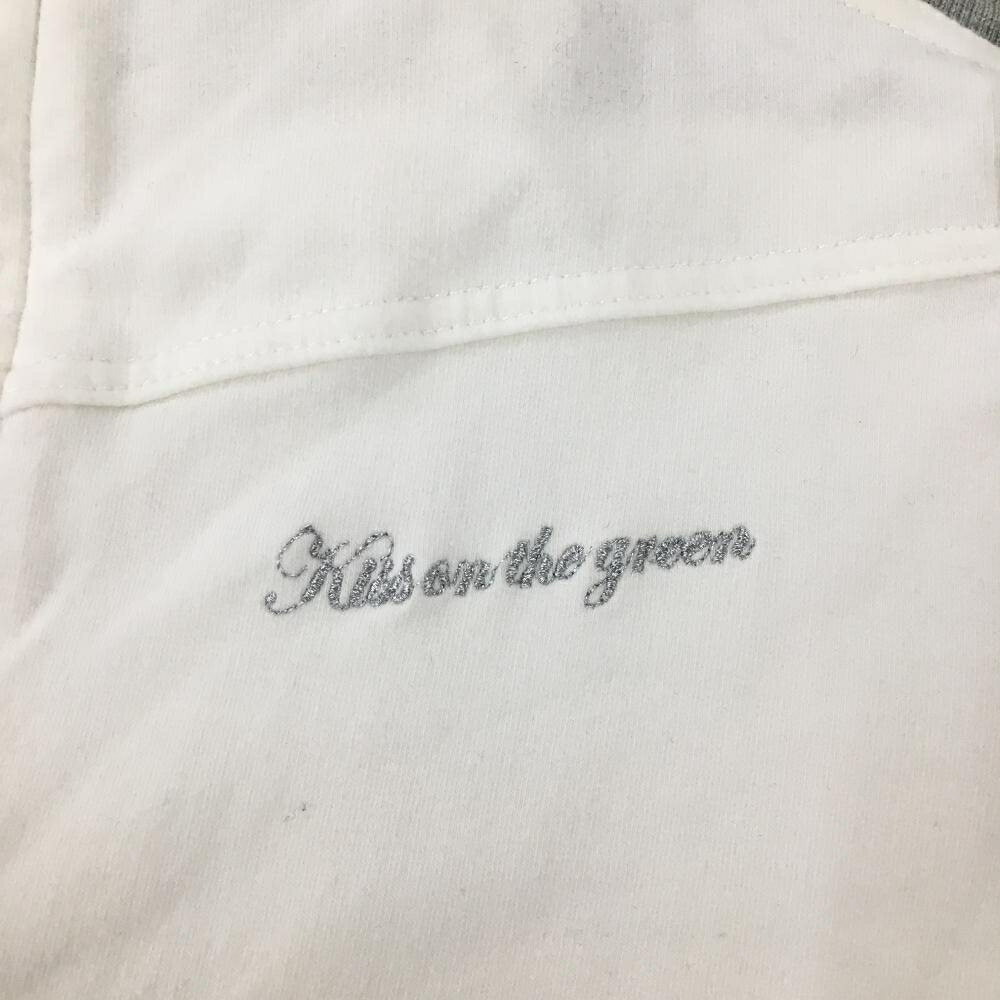 【美品】キスオンザグリーン ジャケットブルゾン 白×グレー ストレッチ レディース 2 ゴルフウェア kiss on the green