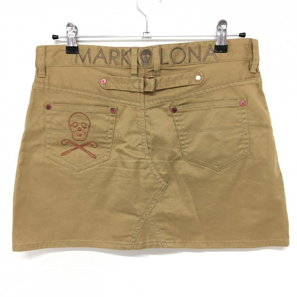 【美品】マークアンドロナ スカート ベージュ ×レッド スカル ストレッチ レディース L ゴルフウェア MARK＆LONA