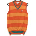 ★特価★【超美品】ジャックバニー ニットベスト オレンジ ボーダー コットン100% メンズ 4(M) ゴルフウェア Jack Bunny