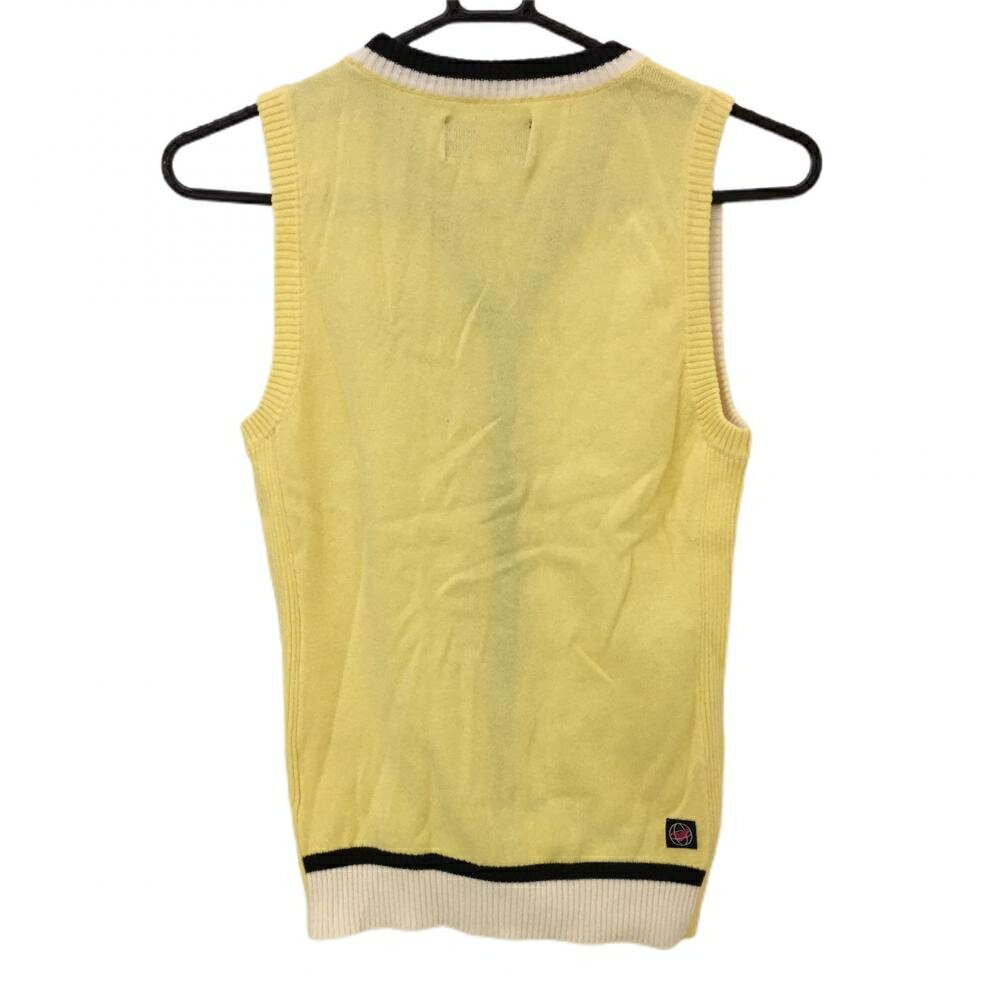 【美品】ビバハート ニットベスト イエロー×白 ハート ボタン レディース 40 ゴルフウェア VIVA HEART