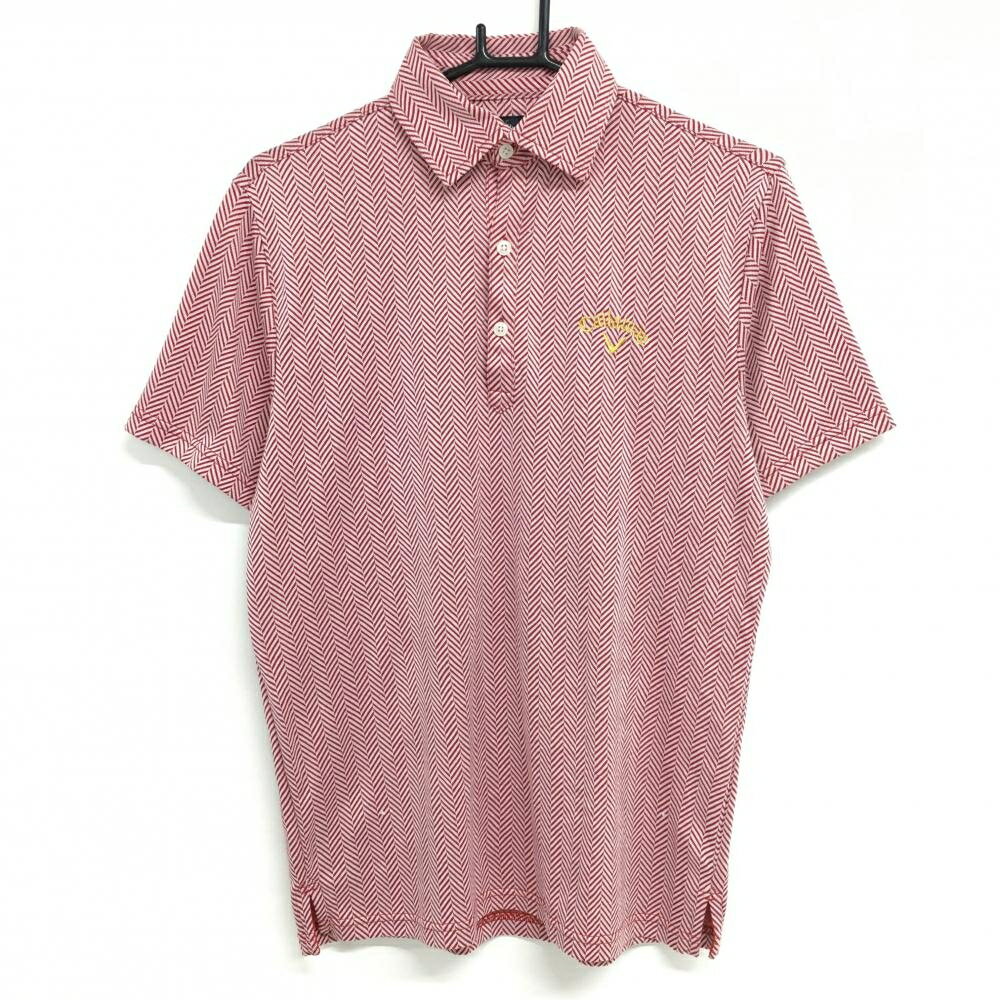 【美品】キャロウェイ 半袖ポロシャツ レッド×白 ヘリンボーン DRYSPORT メンズ L ゴルフウェア Callaway