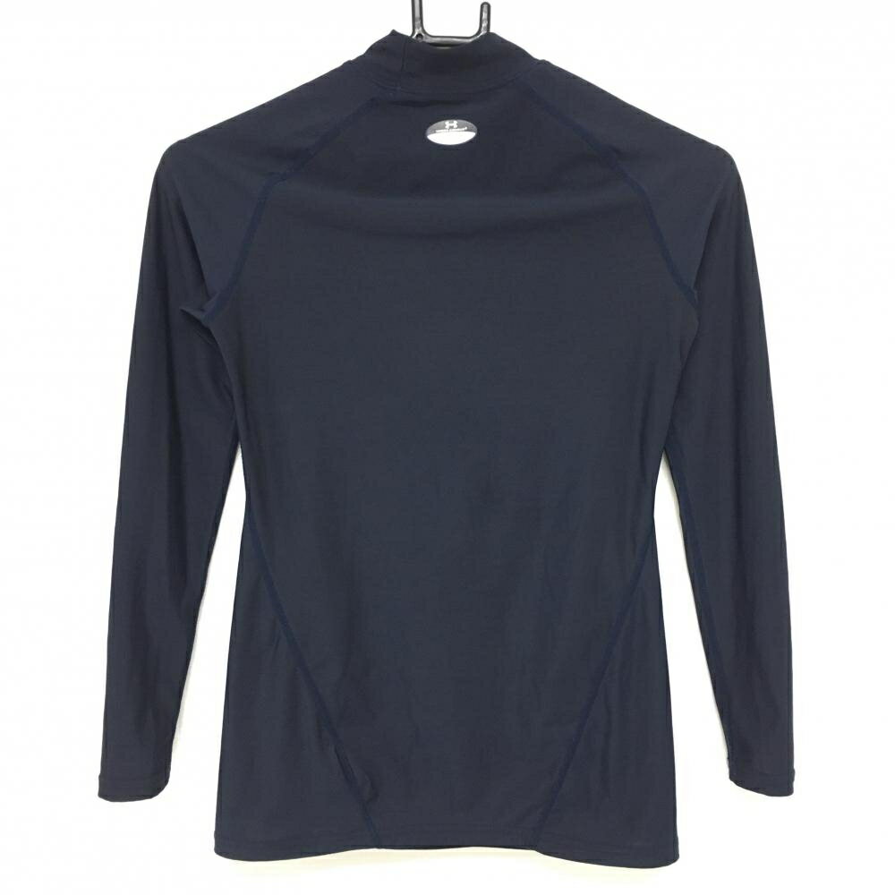 【美品】アンダーアーマー 長袖ハイネックイナーシャツ ネイビー ネックロゴ刺しゅう レディース SM ゴルフウェア UNDER ARMOUR