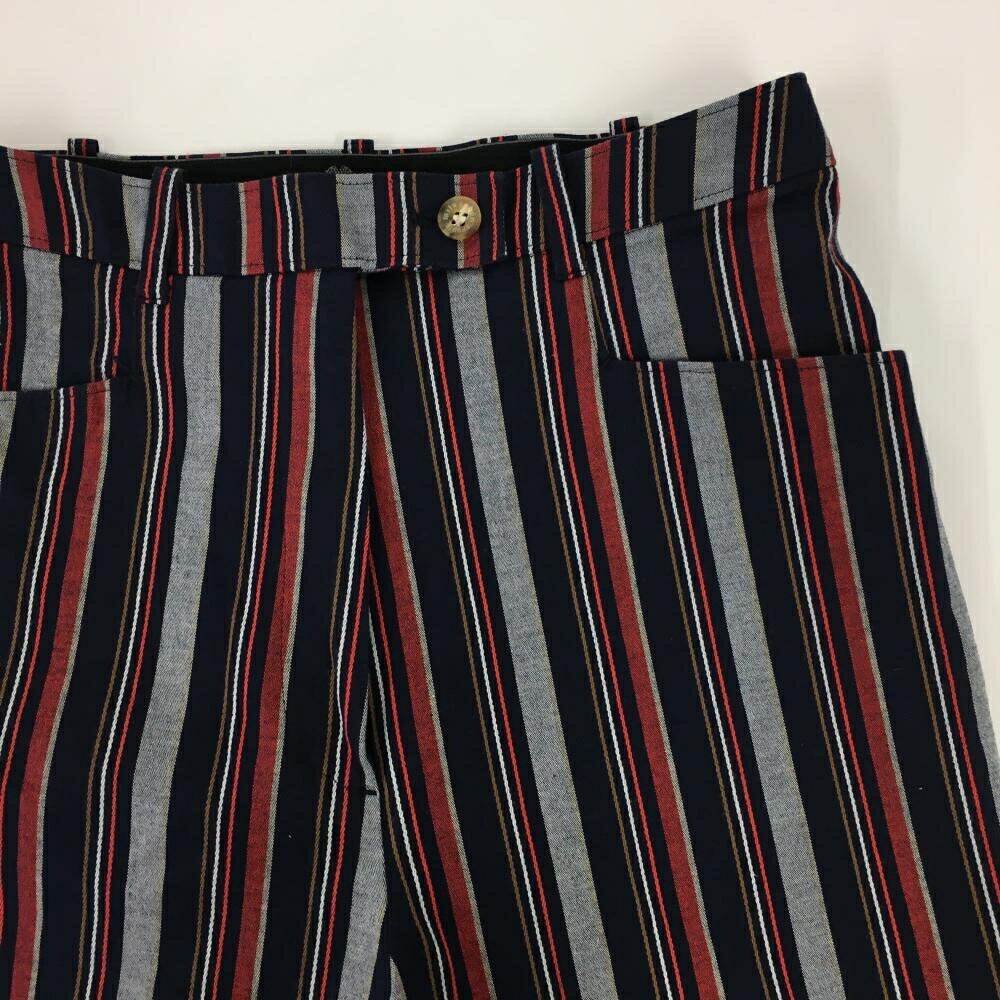 【超美品】ミラショーン パンツ ネイビー×レッド ストライプ ストレッチ レディース 9(M) ゴルフウェア mila schon