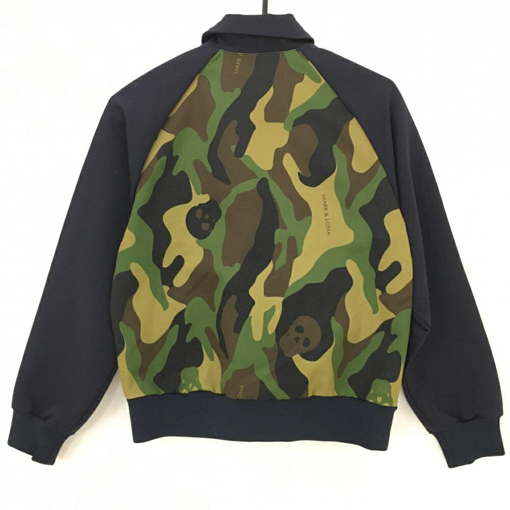 【超美品】マークアンドロナ 襟付きジャケット ネイビー×カーキ 身頃迷彩 カモフラ レディース 38(M) ゴルフウェア MARK＆LONA