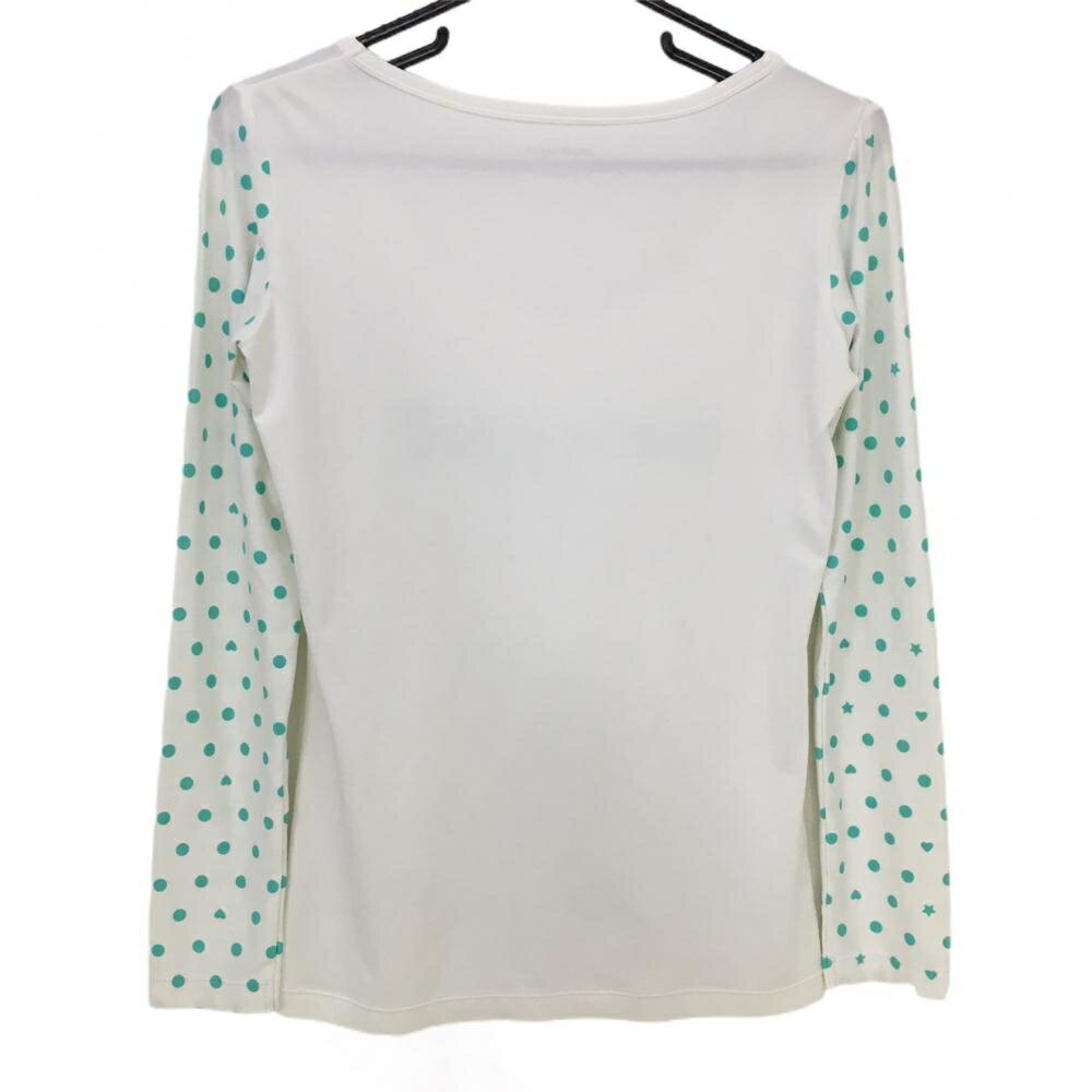 【美品】マリクレールスポール インナーシャツ 白×グリーン 袖ドット・星柄 ストレッチ レディース L ゴルフウェア marie claire