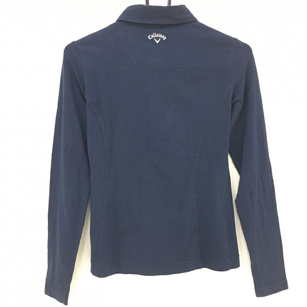 【美品】キャロウェイ 長袖ポロシャツ ネイビー×白 ロゴ刺しゅう ストレッチ レディース S ゴルフウェア Callaway 2