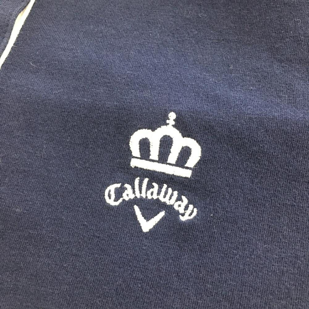 【美品】キャロウェイ 長袖ポロシャツ ネイビー×白 ロゴ刺しゅう ストレッチ レディース S ゴルフウェア Callaway 3
