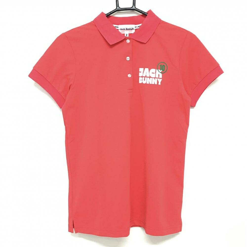 【超美品】ジャックバニー 半袖ポロシャツ レッドピンク×白 バックロゴプリント レディース 2 ゴルフウ..