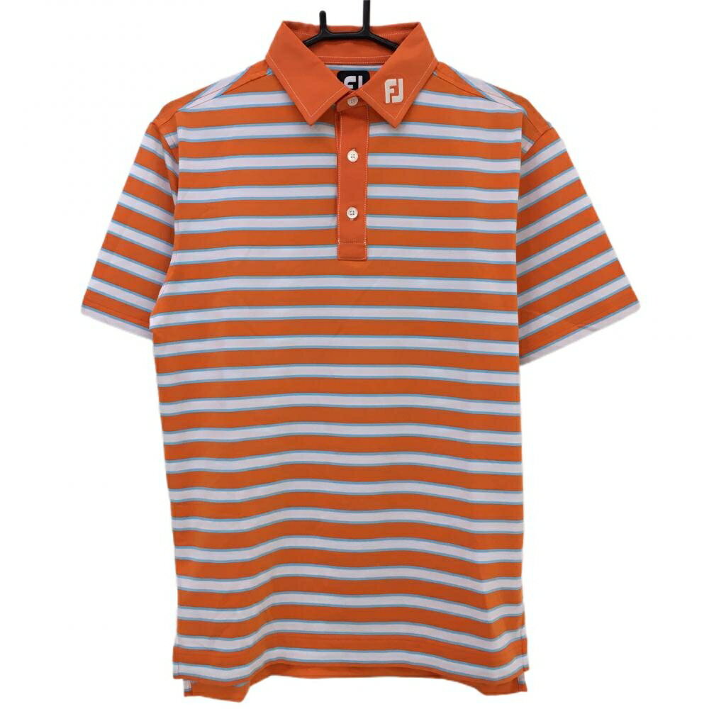 ★特価45%OFF★【美品】フットジョイ 半袖ポロシャツ オレンジ×白 ボーダー 襟ステッチ メンズ M ゴルフウェア FootJoy
