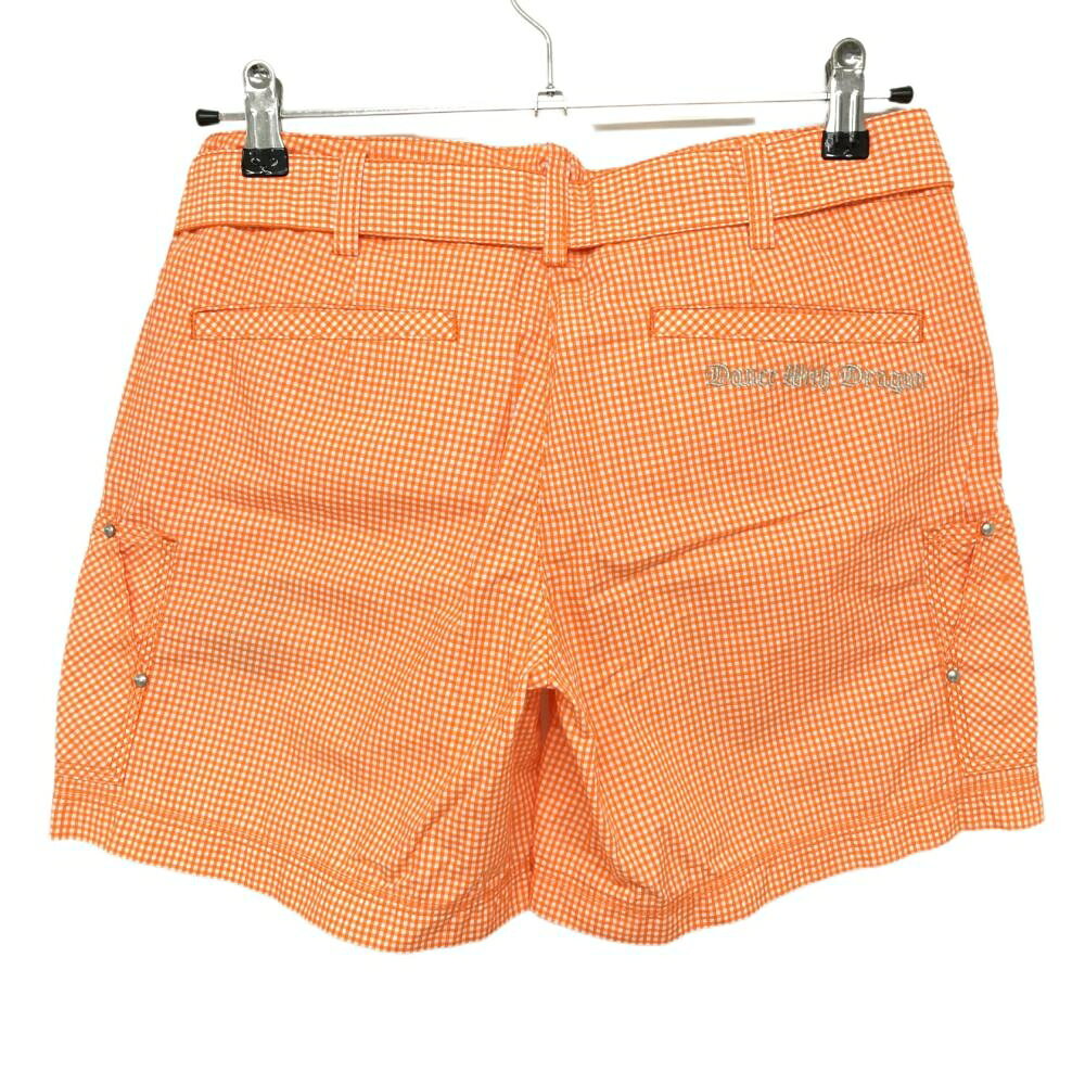 【超美品】ダンスウィズドラゴン ショートパンツ オレンジ×白 ギンガムチェック レディース 2(M) ゴルフウェア Dance With Dragon