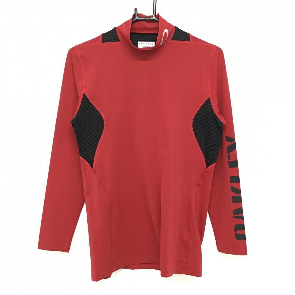 ★特価15%OFF★【超美品】オークリー 長袖ハイネックインナーシャツ レッド×黒 一部メッシュ メンズ M ゴルフウェア Oakley