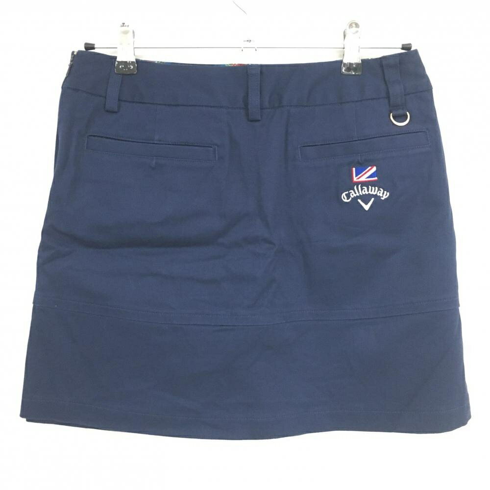 【超美品】キャロウェイ キュロットスカート ネイビー ウエスト裏チェック ゴールドボタン レディース L ゴルフウェア Callaway