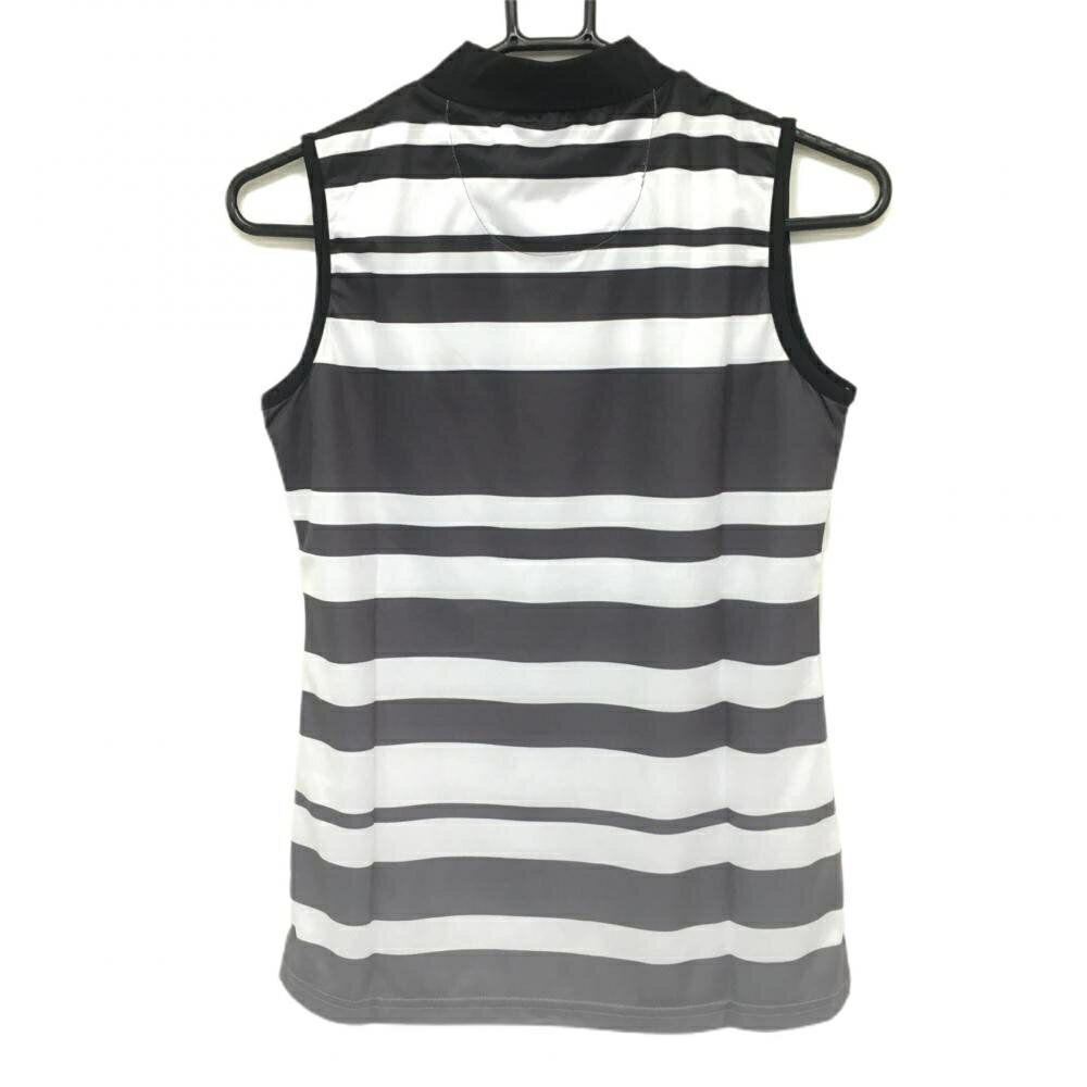 【新品】エフィカスブラン ノースリーブハイネックシャツ 黒×白 ボーダー グラデーション レディース S ゴルフウェア efficace