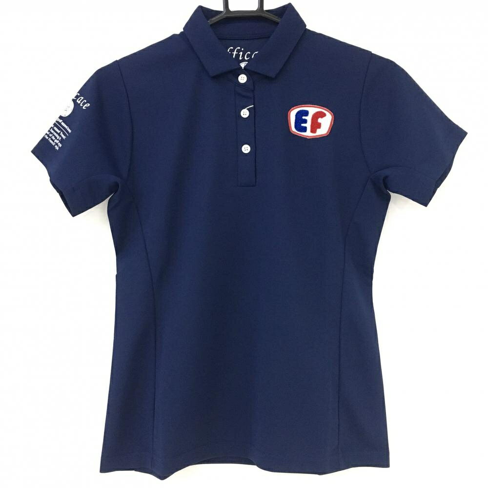 ★特価★【新品】エフィカス 半袖ポロシャツ ネイビー×レッド パイル地ワッペン 袖ロゴ レディース S ゴルフウェア efficace