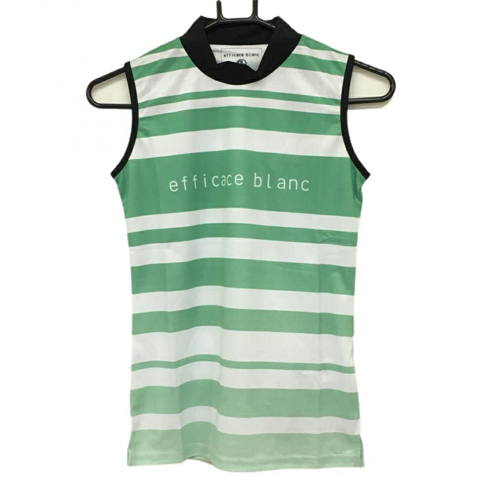 【新品】エフィカスブラン ノースリーブハイネックシャツ グリーン×白 ボーダー グラデーション レディ..