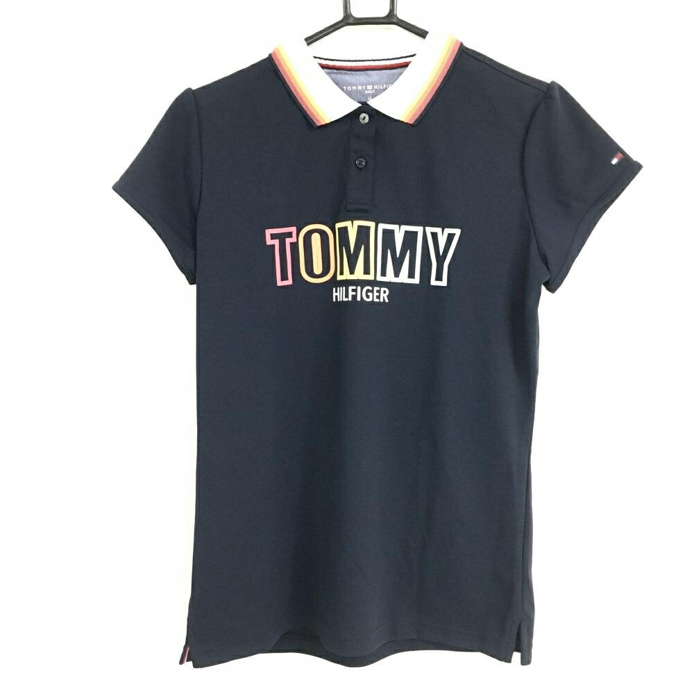 ★特価15%OFF★トミーヒルフィガー 半袖ポロシャツ ネイビー×白 フロントロゴ レディース LL ゴルフウェア Tommy Hilfiger Golf