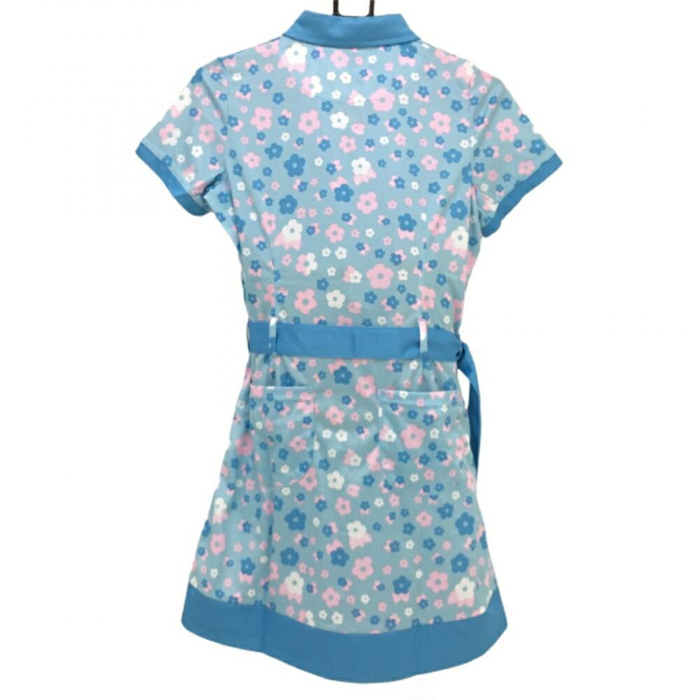 【新品】エフィカス 半袖ワンピース ライトブルー×ピンク 花柄 インナーパンツ付き レディース M ゴルフウェア efficace