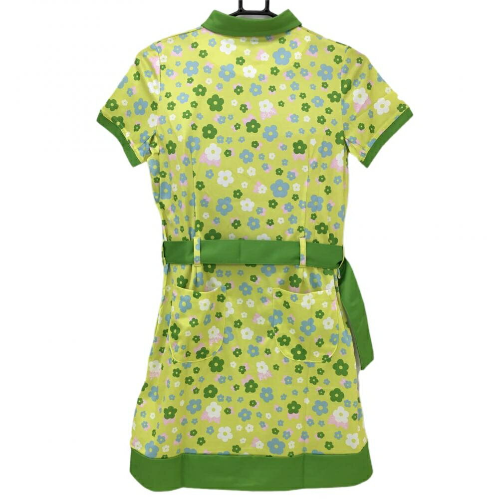 【新品】エフィカス 半袖ワンピース イエロー×ライトグリーン 花柄 インナーパンツ付き レディース 1 ゴルフウェア efficace