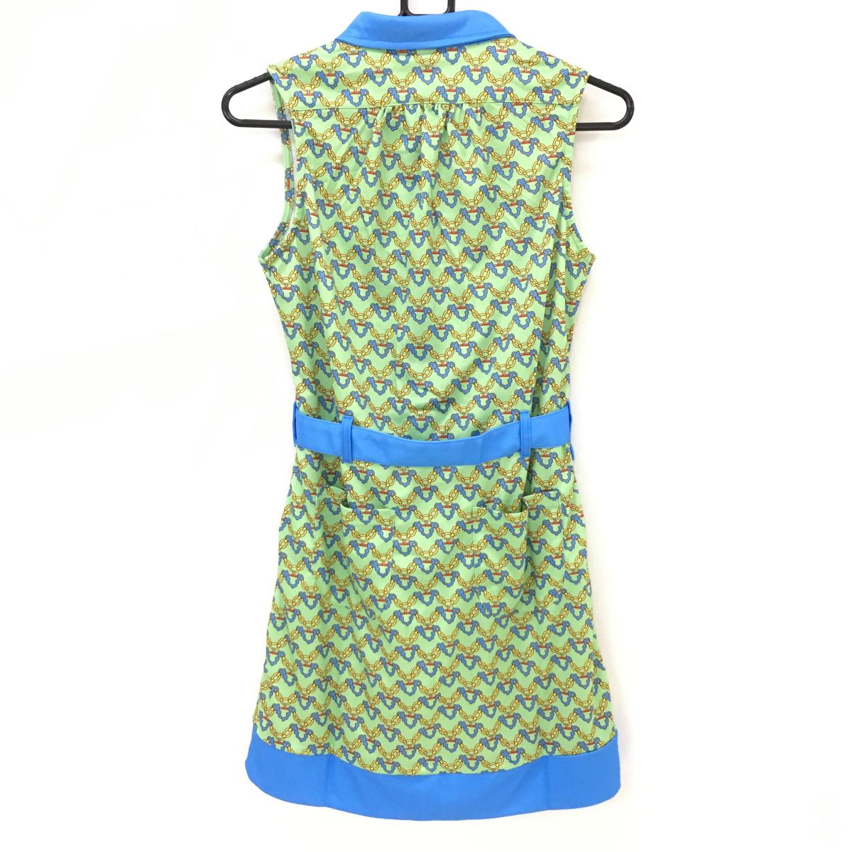 【新品】エフィカス ノースリーブワンピース ライトグリーン×ライトブルー マリンチェーン柄 レディース M ゴルフウェア efficace