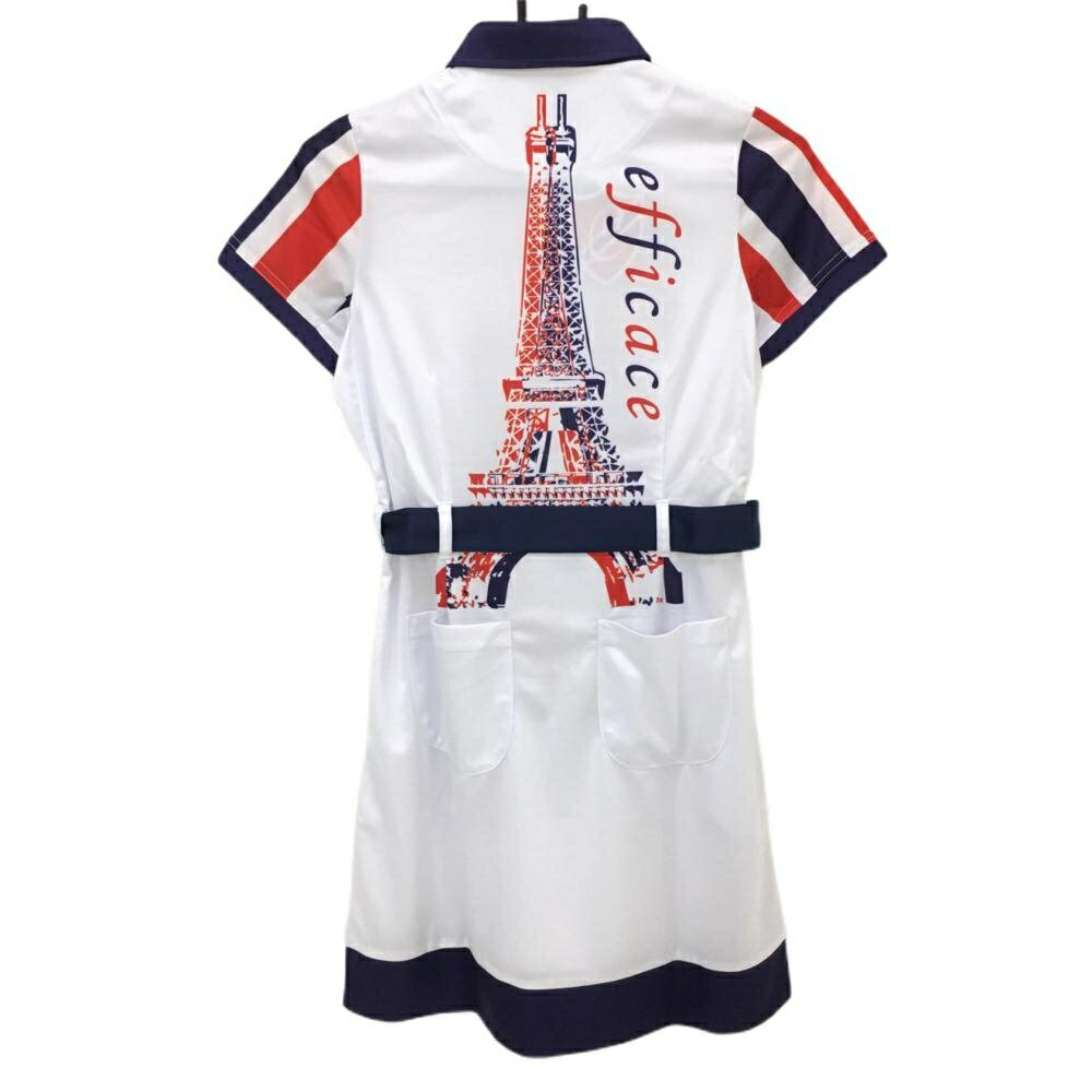 【新品】エフィカス 半袖ポロワンピース 白×パープル ダブルエッフェル ベルト・インナーパンツ付き レディース S ゴルフウェア efficace