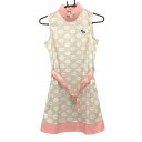 ★特価★【超美品】エフィカス ノースリーブハイネックワンピース グレー×ピンク 鳥柄 インナーパンツ付き レディース 1 ゴルフウェア efficace