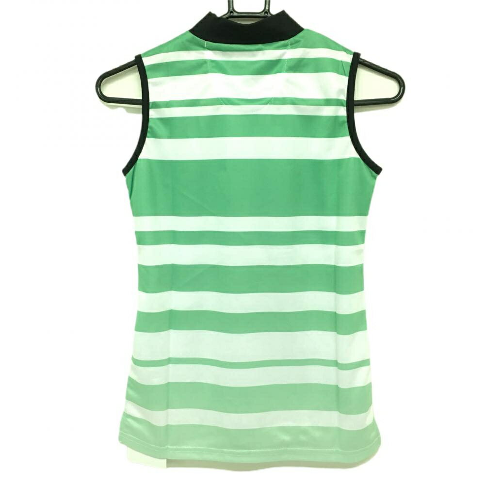 【新品】エフィカスブラン ノースリーブハイネックシャツ グリーン×白 ボーダー グラデーション レディース S ゴルフウェア efficace