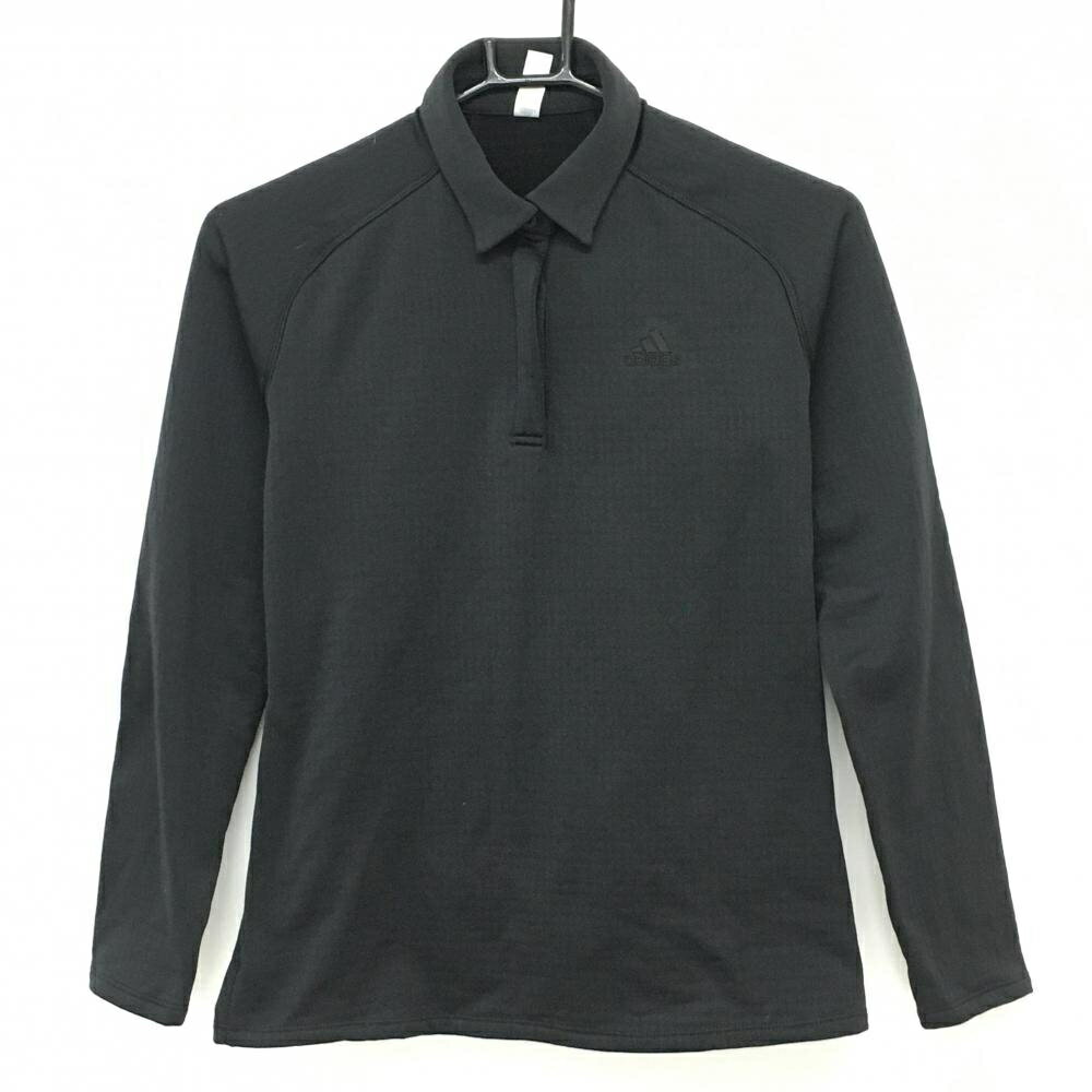 【当店ポイント5倍！6/4 20:00〜6/11 1:59まで】★特価★【超美品】アディダス 長袖ポロシャツ 黒 裏起毛 背中3ライン ボタンダウン レディース M ゴルフウェア adidas