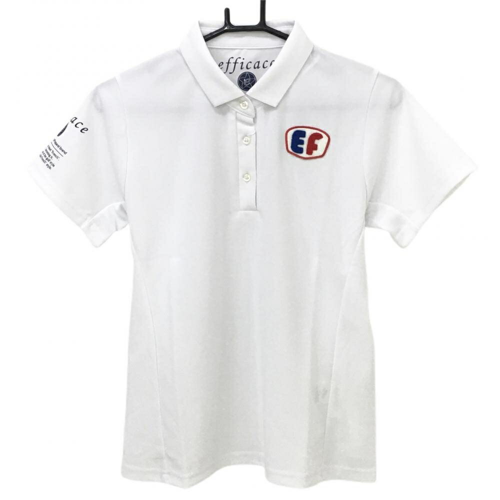 【新品】エフィカス 半袖ポロシャツ 白×レッド パイル地ワッペン 袖ロゴ レディース S ゴルフウェア ef..