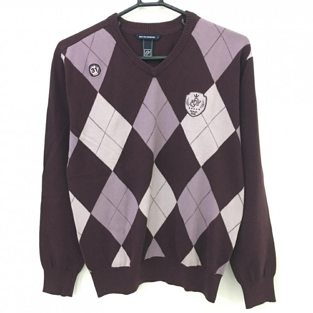 ★特価15%OFF★【超美品】ゾーイ セーター ボルドー×ライトベージュ 前面アーガイル柄 カシミヤ混 メンズ 1(M) ゴルフウェア ZOY