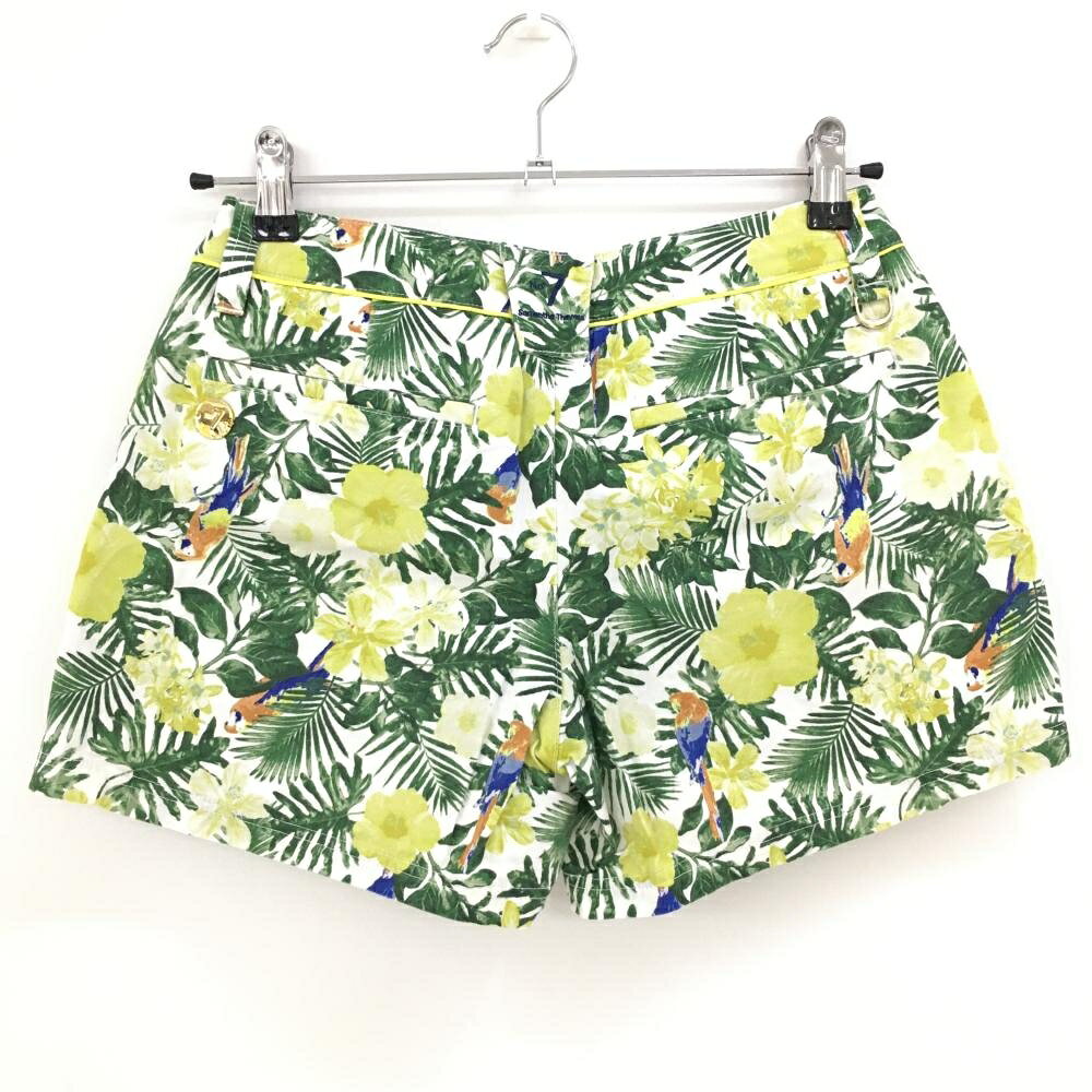 【美品】サマンサタバサNo.7 ショートパンツ グリーン×イエロー ボタニカル柄 レディース M ゴルフウェア Samantha Thavasa