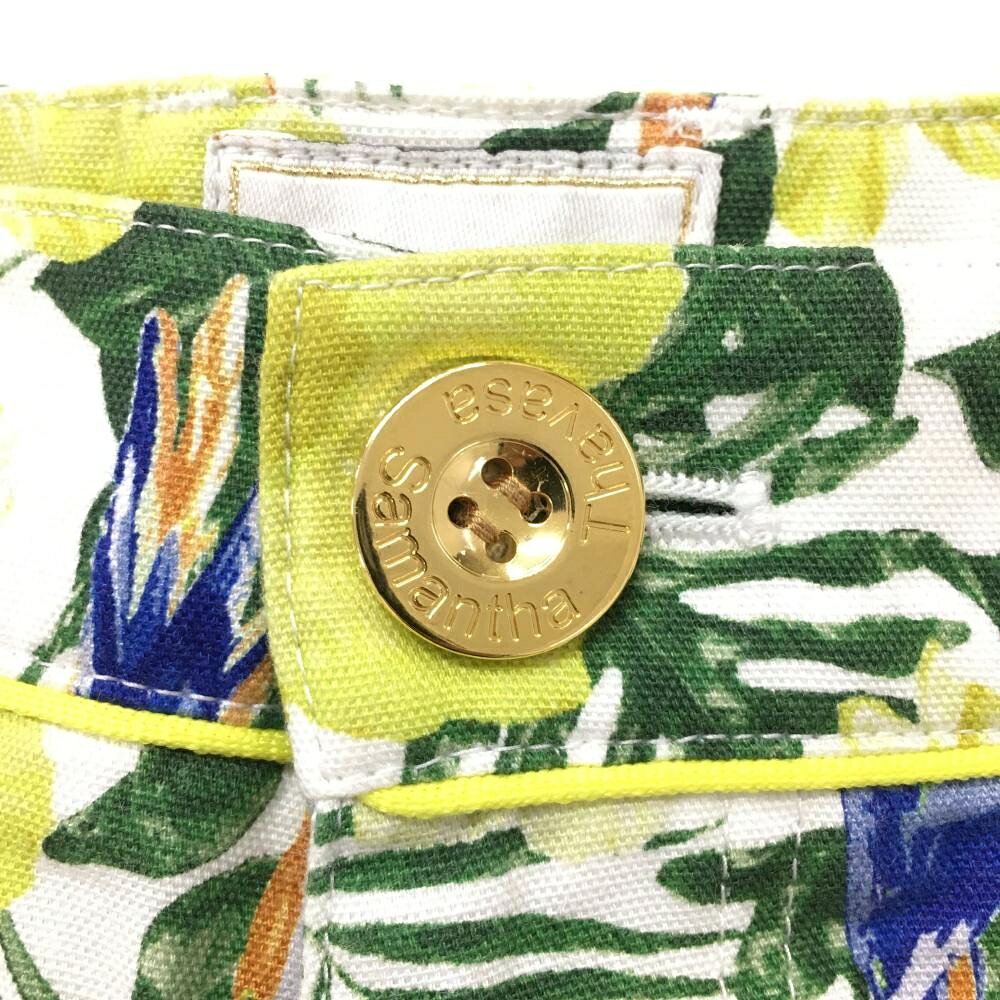 【美品】サマンサタバサNo.7 ショートパンツ グリーン×イエロー ボタニカル柄 レディース M ゴルフウェア Samantha Thavasa