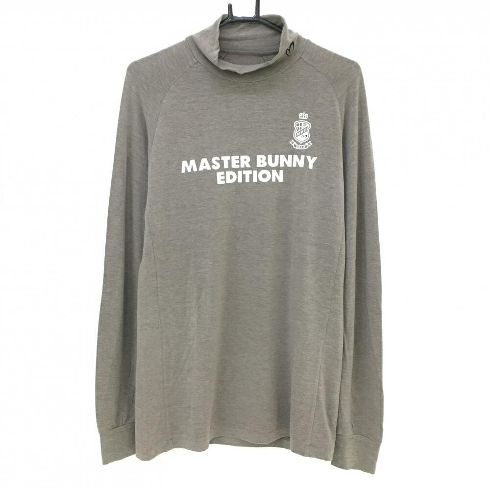 【美品】パーリーゲイツ 長袖ハイネックシャツ ライトブラウン×白 ロゴプリント 微起毛 メンズ 3(S) ゴルフウェア PEARLY GATES