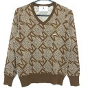 【超美品】マークアンドロナ セーター ブラウン 総柄 ニット Vネック ウール混 レディース M ゴルフウェア MARK&LONA