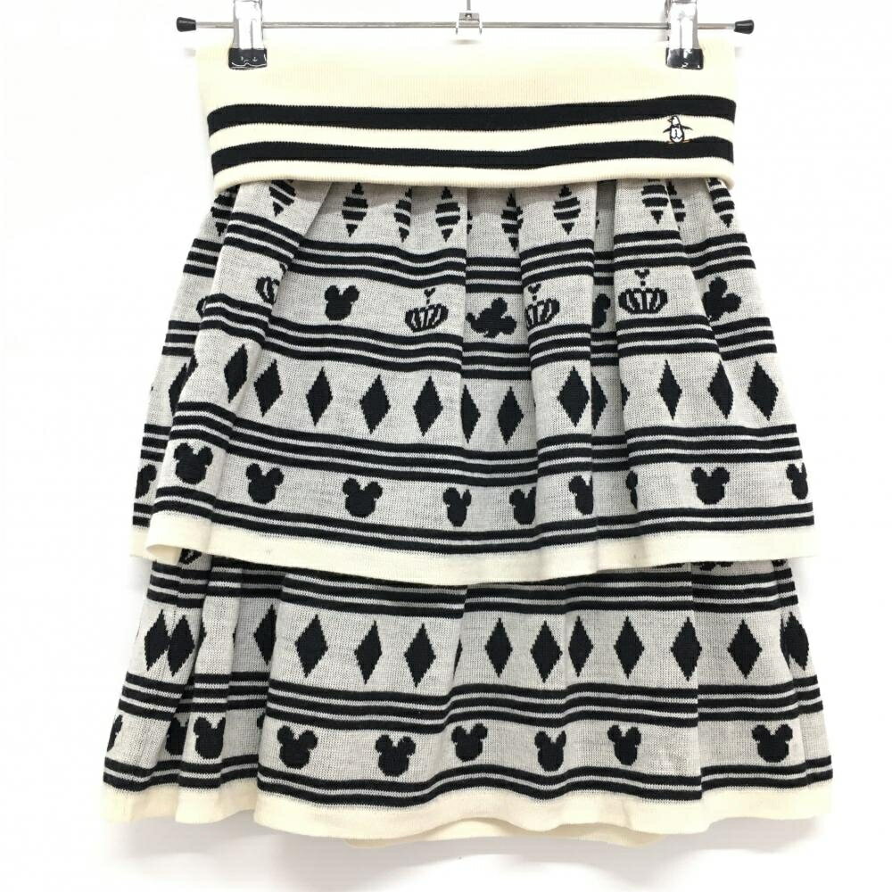 【超美品】マンシングウェア×ディズニースポーツ ニットスカート アイボリー×黒 ミッキー レディース M ゴルフウェア Munsingwear